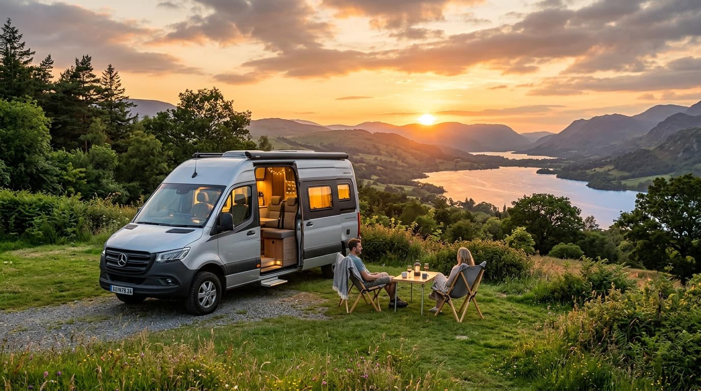 Karavan v přírodě při západu slunce – Campio